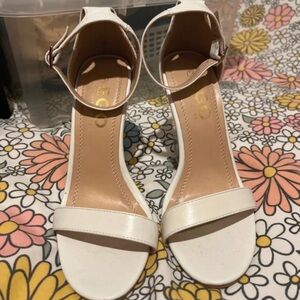 EGO White Open-Toe Ankle-Strap Block Heels